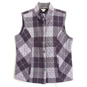 Christopher & Banks Purple Plaid Quilted Vest Size M Cotton Snap Button Lined